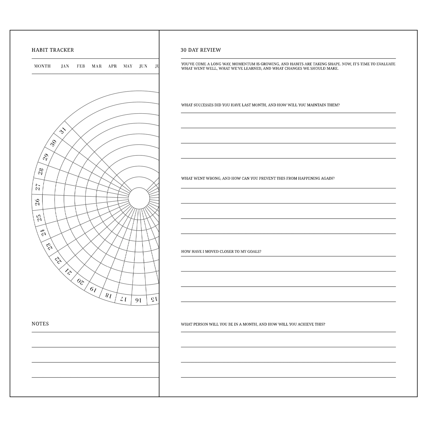 Success Blueprint Accountability Section (30-Day Review, Habit Tracker)