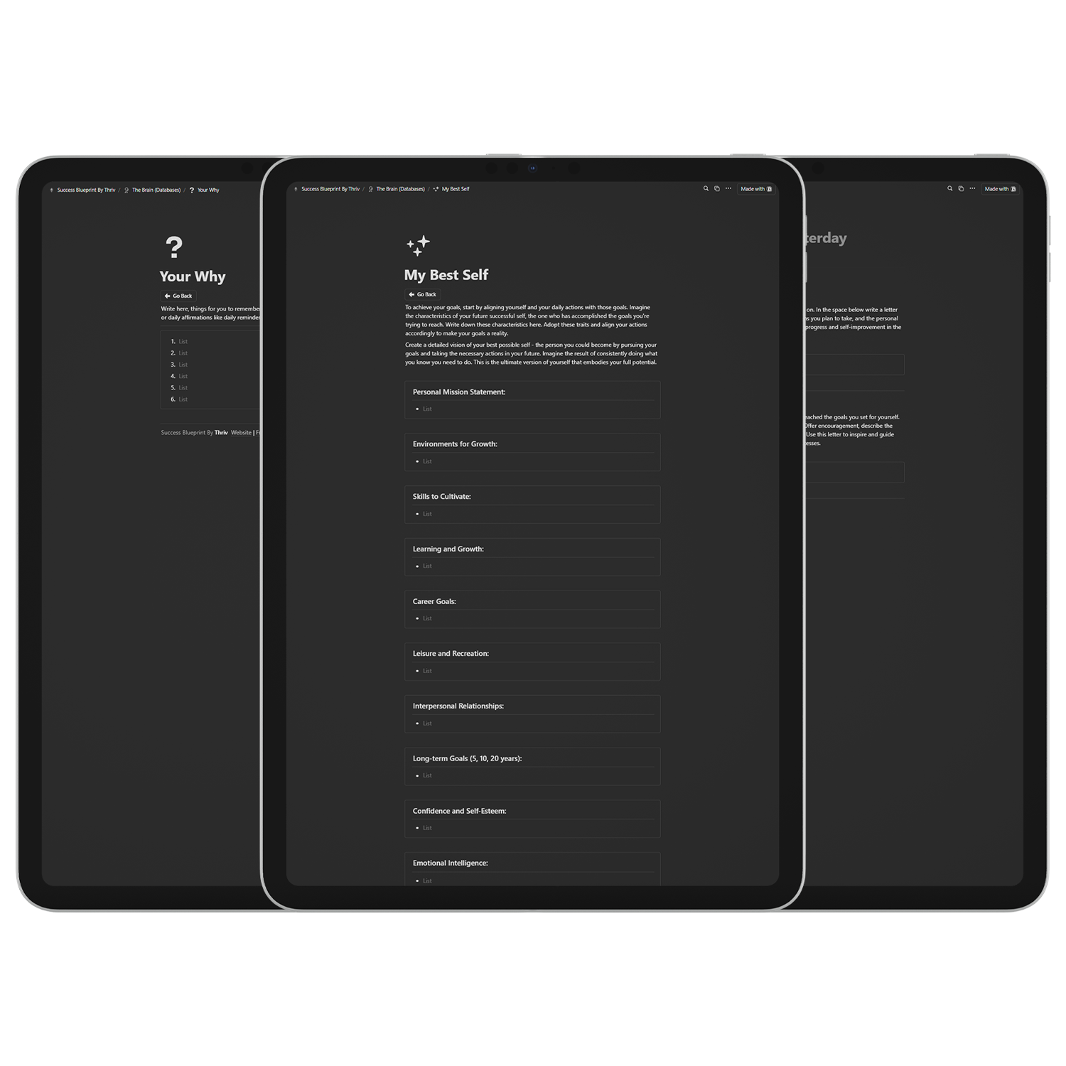 Success Blueprint Motivation Pages (My best self, Your Why, Leters for yourself). Digital Version/Notion Template