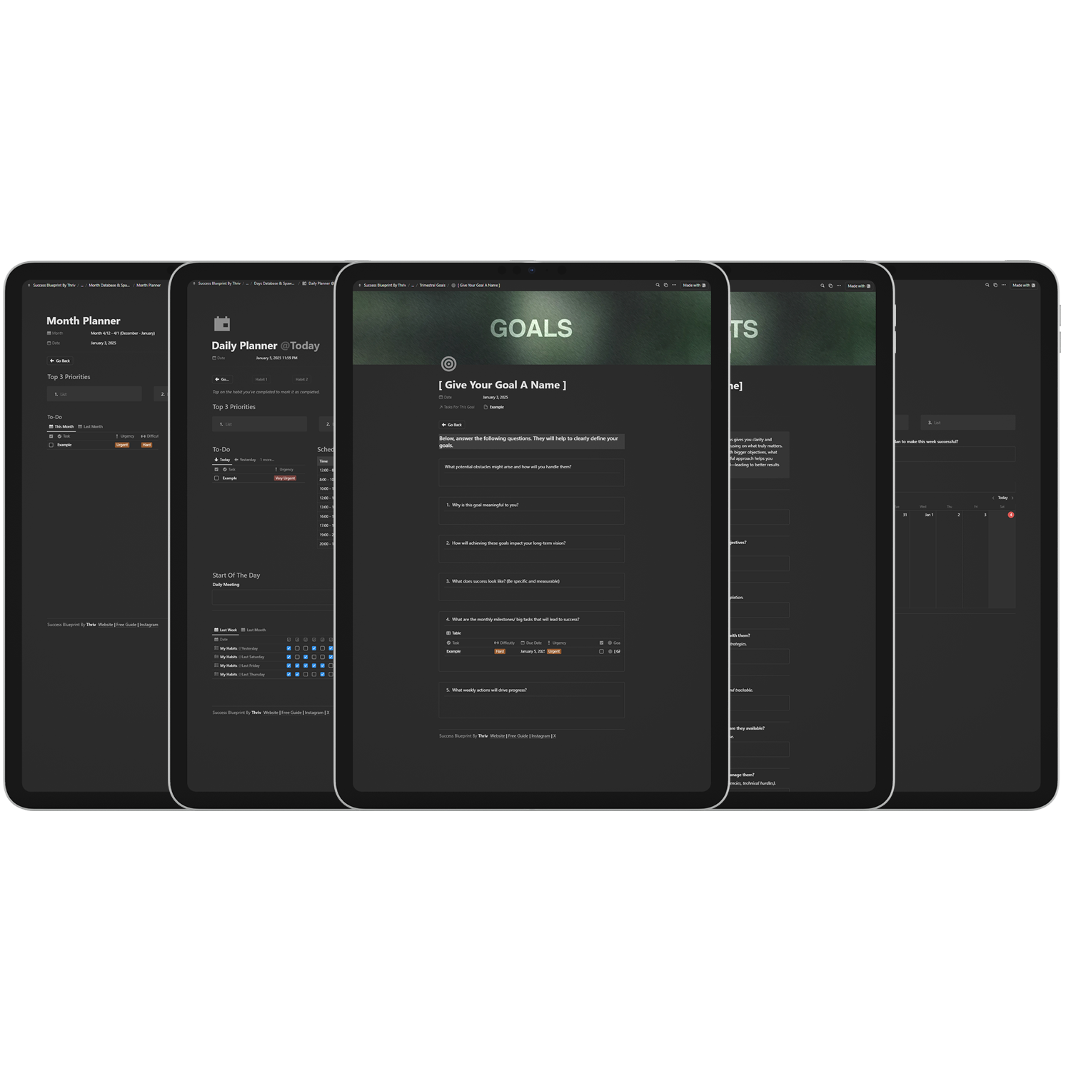 Success Blueprint Planners Pages (Goal Planner, Project Planner, Daily Planner, Month planner, week planner). Digital Version/Notion Template
