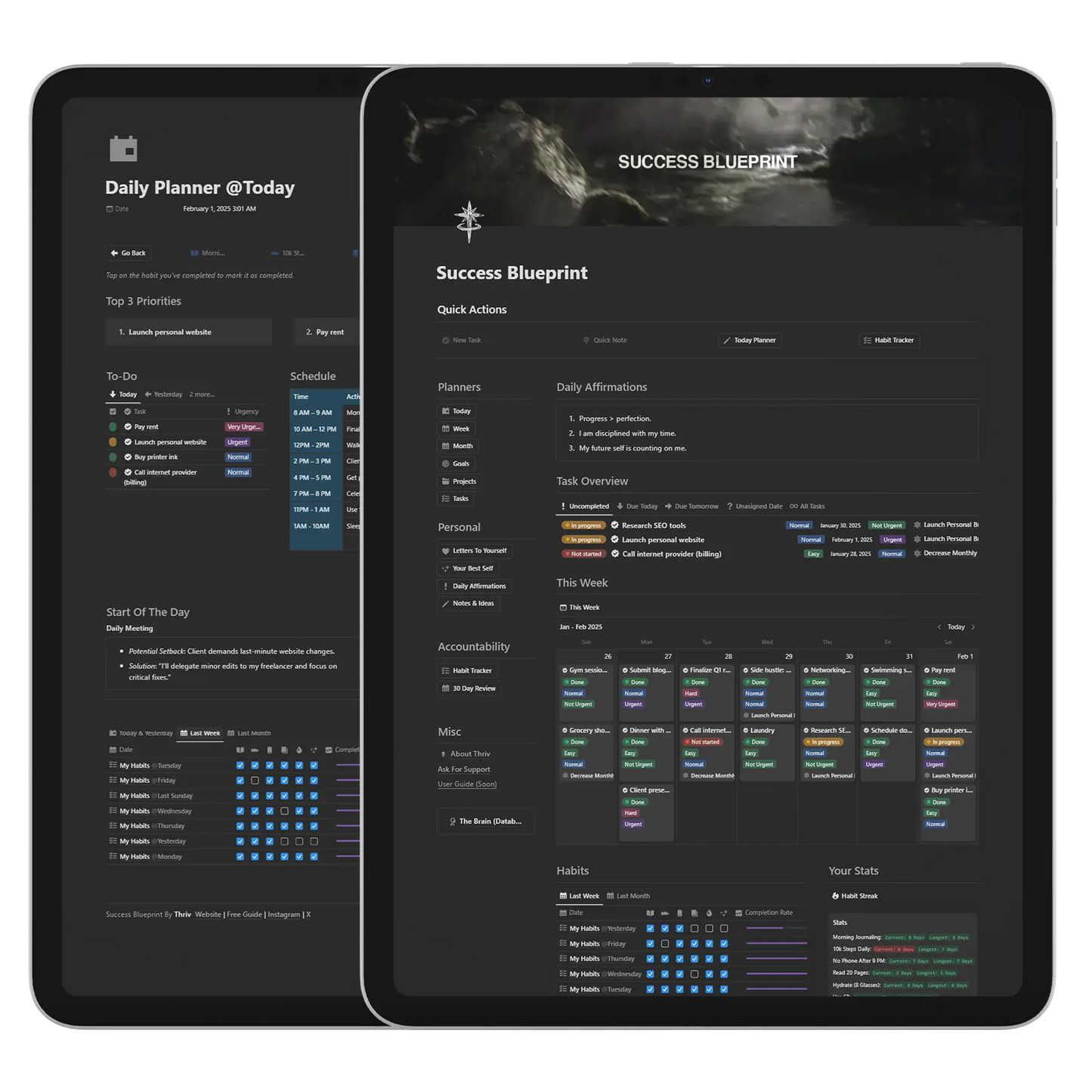 Success Blueprint Digital/Notion Edition, Dashboard, and Daily Planner, by usethriv.com