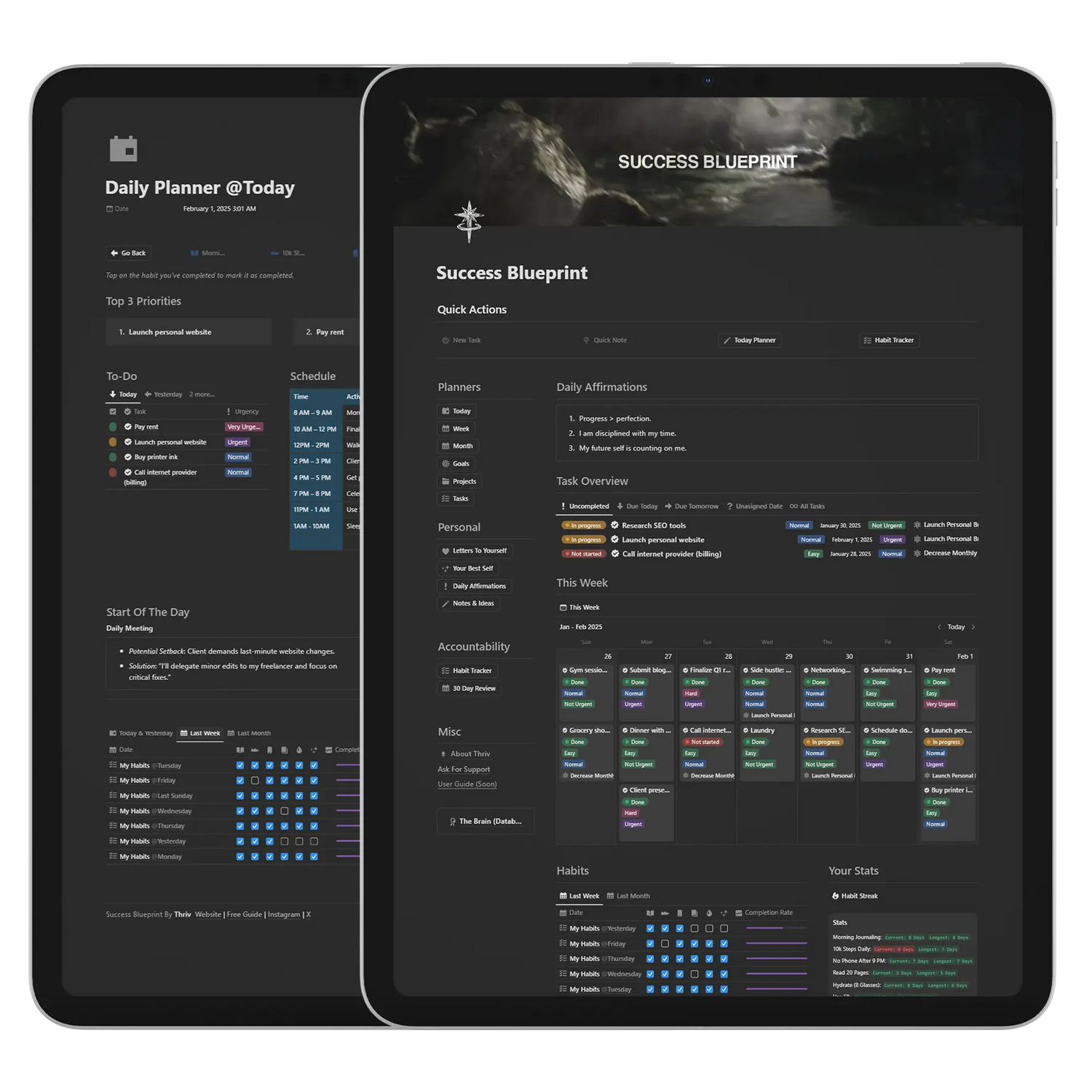 Success Blueprint Digital/Notion Edition, Dashboard, and Daily Planner, by usethriv.com