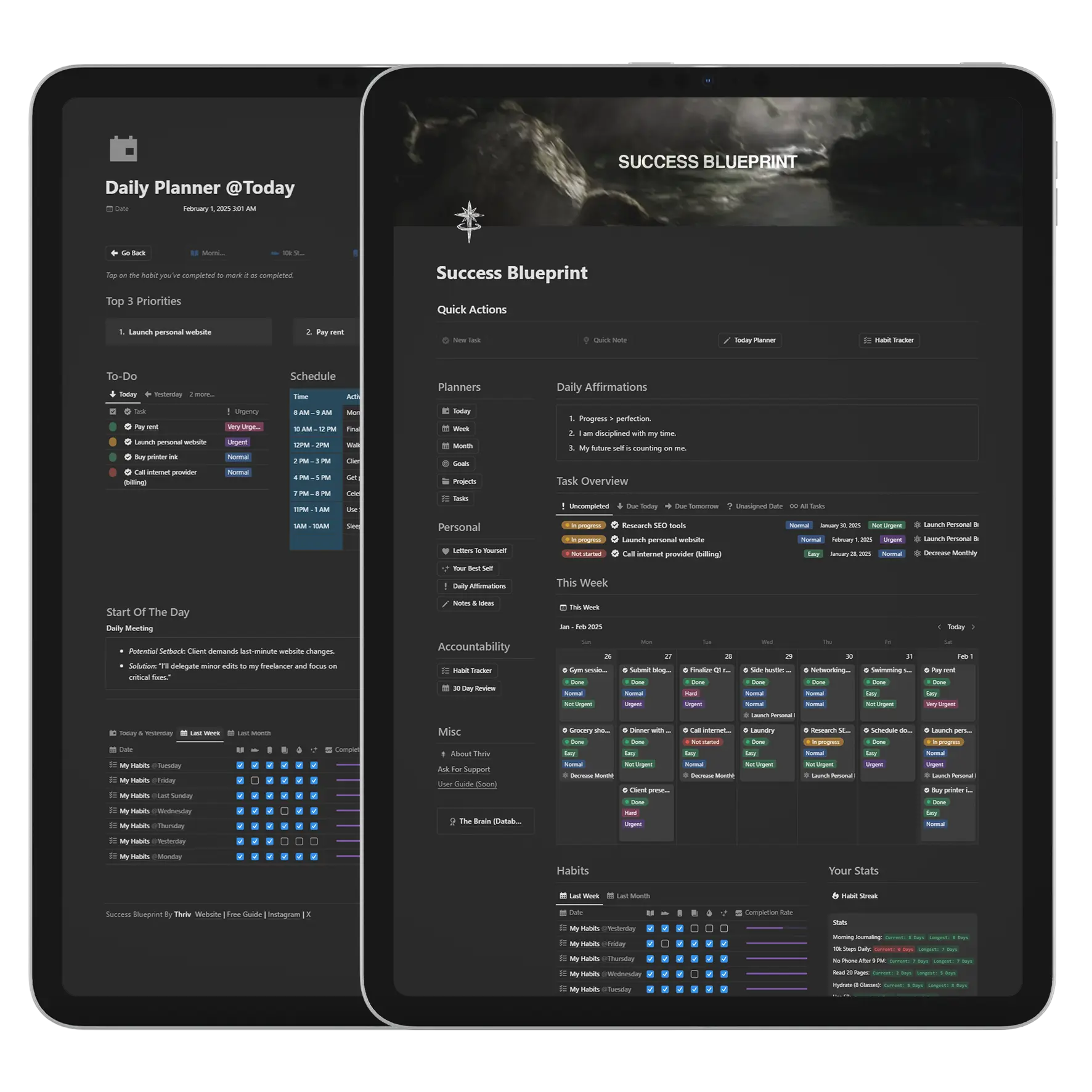 Success Blueprint Digital/Notion Edition, Dashboard, and Daily Planner, by usethriv.com
